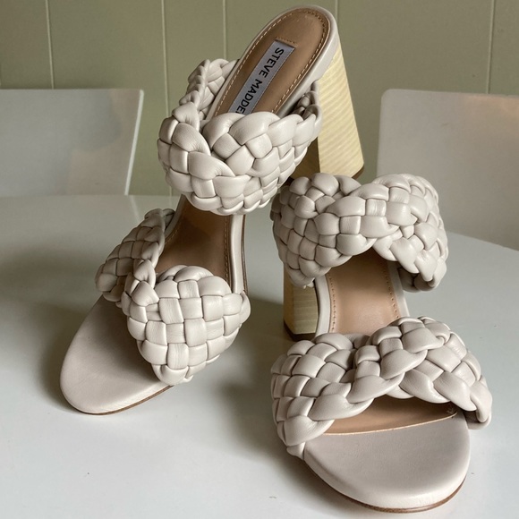 Steve Madden Cloud Braided Chunky Heel Nude Slide - Picture 2 of 4